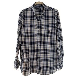 Chaps Men's Blue Plaid Stretch Twill  Button Down Shirt Size L H012